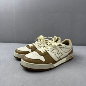 Authentic Fendi Two-Tone Cream and Brown Low-Top Sneakers